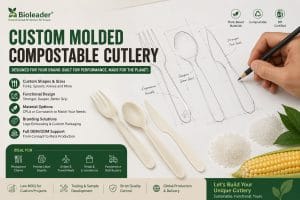Talheres compostáveis moldados personalizados OEM design de garfo, colher e faca pela Bioleader