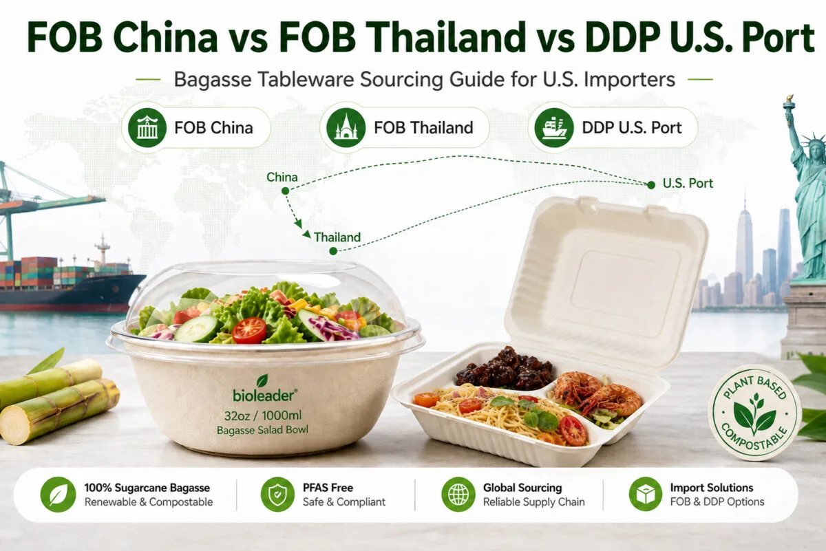 Bagasse Tableware Sourcing Guide for U.S. Importers: FOB China vs FOB Thailand vs DDP U.S. Port