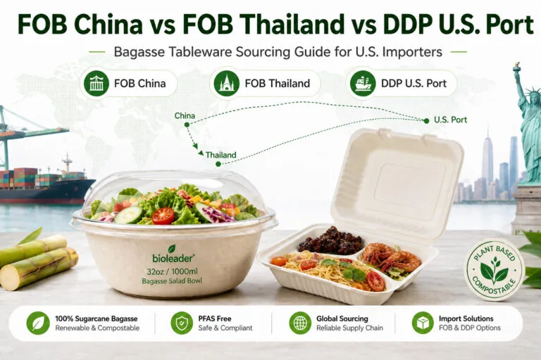 FOB China vs FOB Thailand vs DDP U.S. Port bagasse tableware sourcing guide for U.S. importers