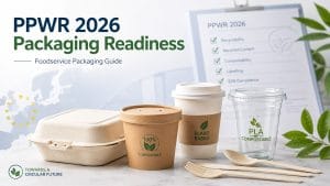 Guida alla preparazione degli imballaggi PPWR 2026 per gli acquirenti del foodservice con contenitori in bagassa compostabili, bicchieri di carta, bicchieri PLA e posate