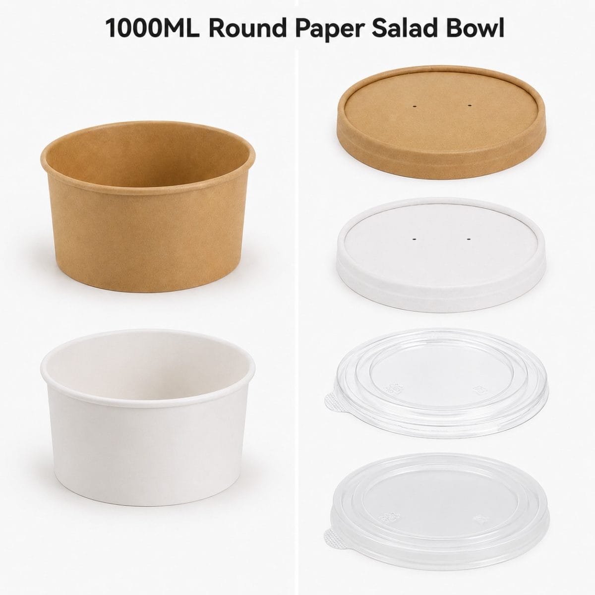1000ml tazones de ensalada de papel kraft y blanco con tapa para ensaladas, tazones de arroz, comida para llevar y catering