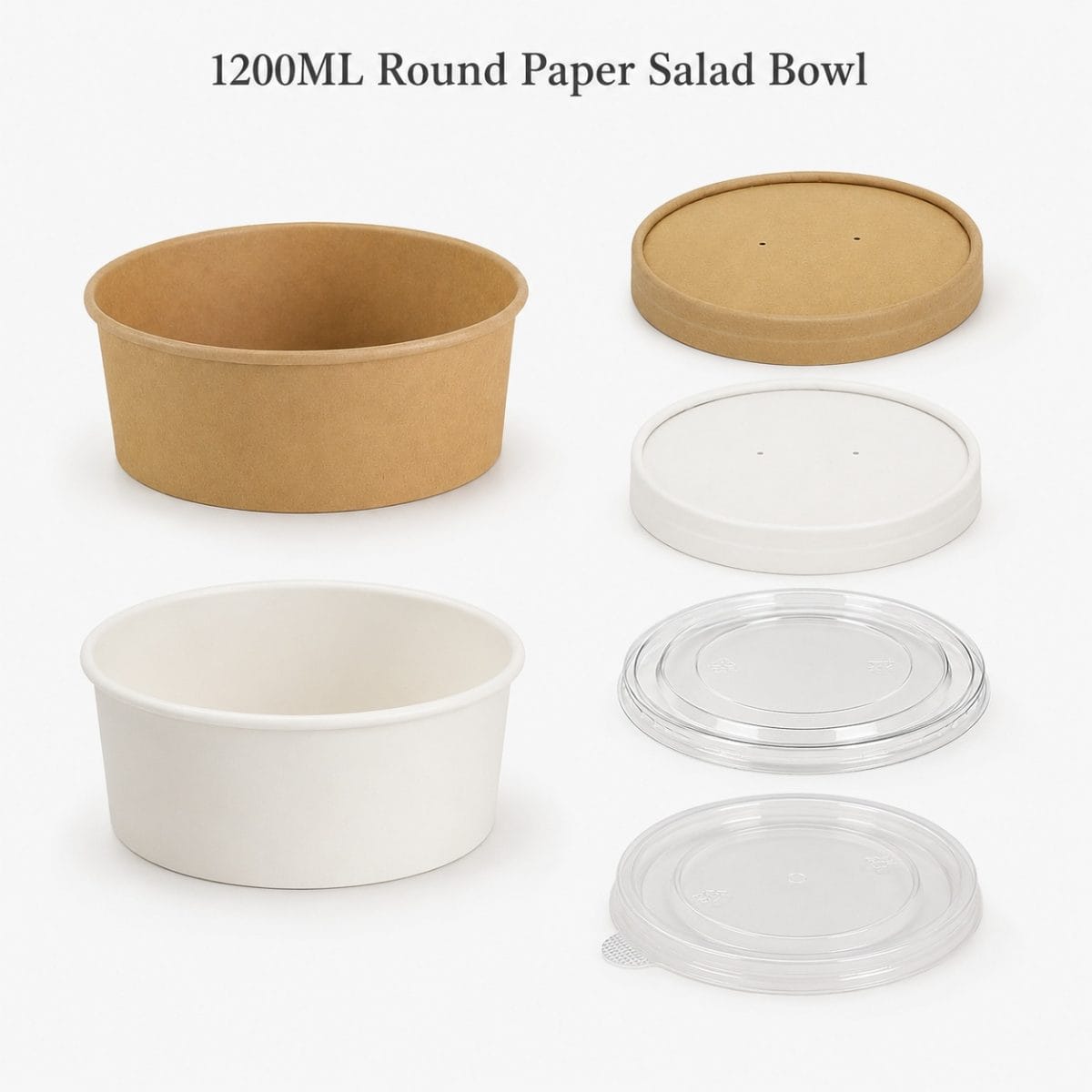 1200ml kraft and white paper salad bowls with lids for salads rice bowls takeaway and catering
