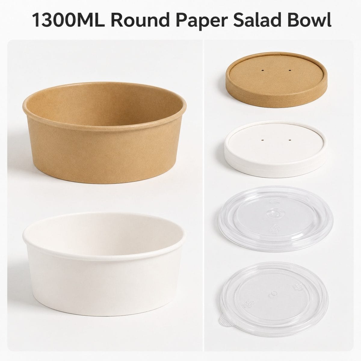 1300ml kraft and white paper salad bowls with lids for salads rice bowls takeaway and catering