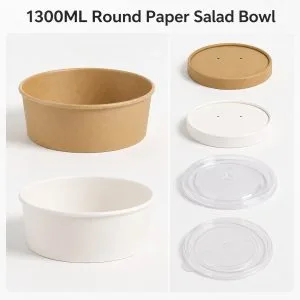 1300ml Kraft & White Paper Salad Bowls & Containers with Lids | Bioleader®