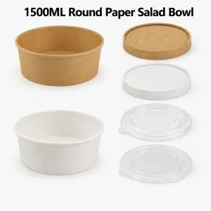 Cuencos y recipientes para ensalada de papel Kraft y blanco de 1500 ml con tapa | Bioleader®