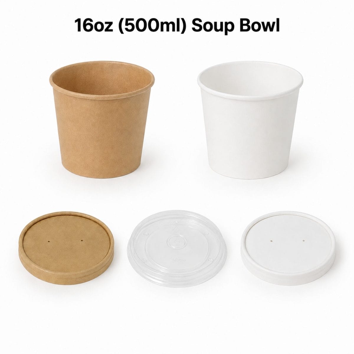 16oz bols à soupe en papier kraft et blanc avec couvercles 500ml pour soupe chaude à emporter et restauration