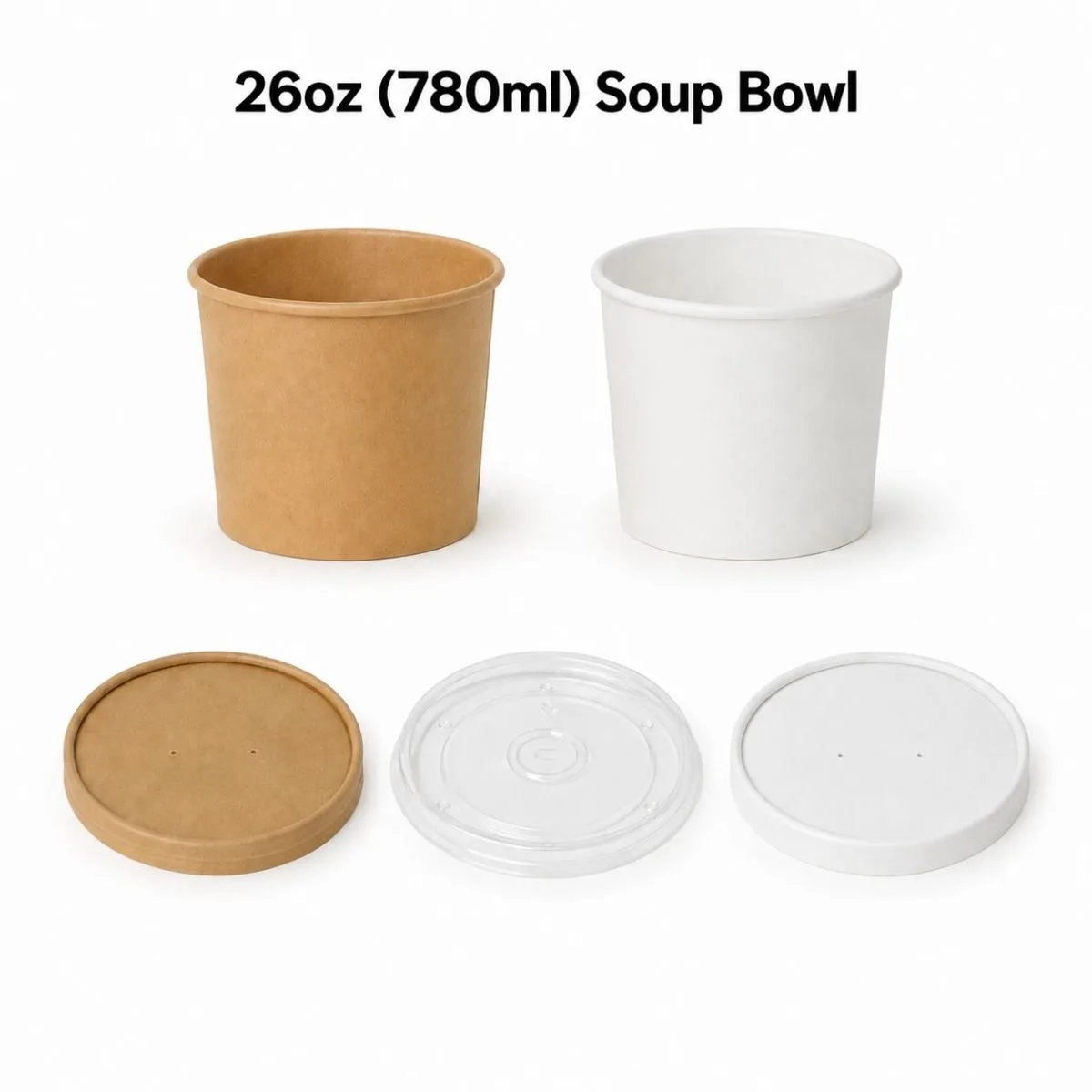 Tazones de sopa de papel kraft y blanco de 26 oz con tapa, de 750 ml, para sopa caliente para llevar y catering
