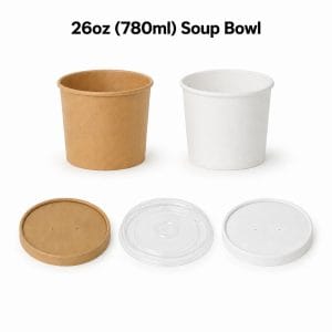 26 oz Papiersuppenschalen und -behälter mit Deckel (750 ml) | Kraftpapier und Weiß | Bioleader®