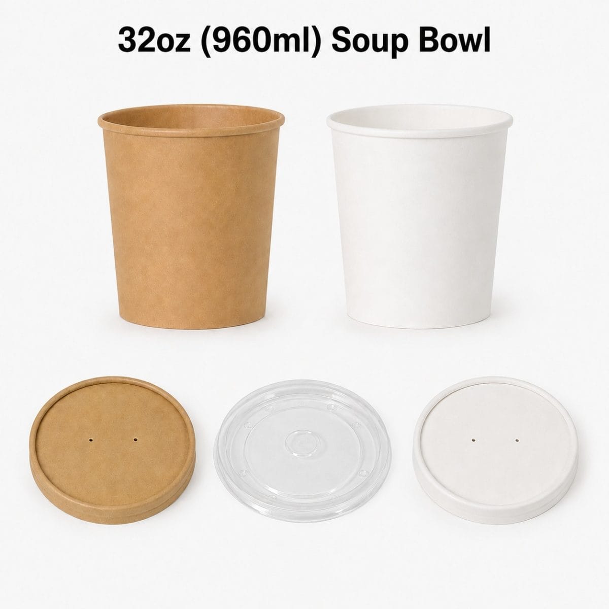32oz kraft and white paper soup bowls with lids 960-1000ml for hot soup takeaway and catering