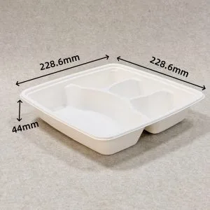 Recipiente para alimentos de cana-de-açúcar com 4 compartimentos, dimensões 1000ml