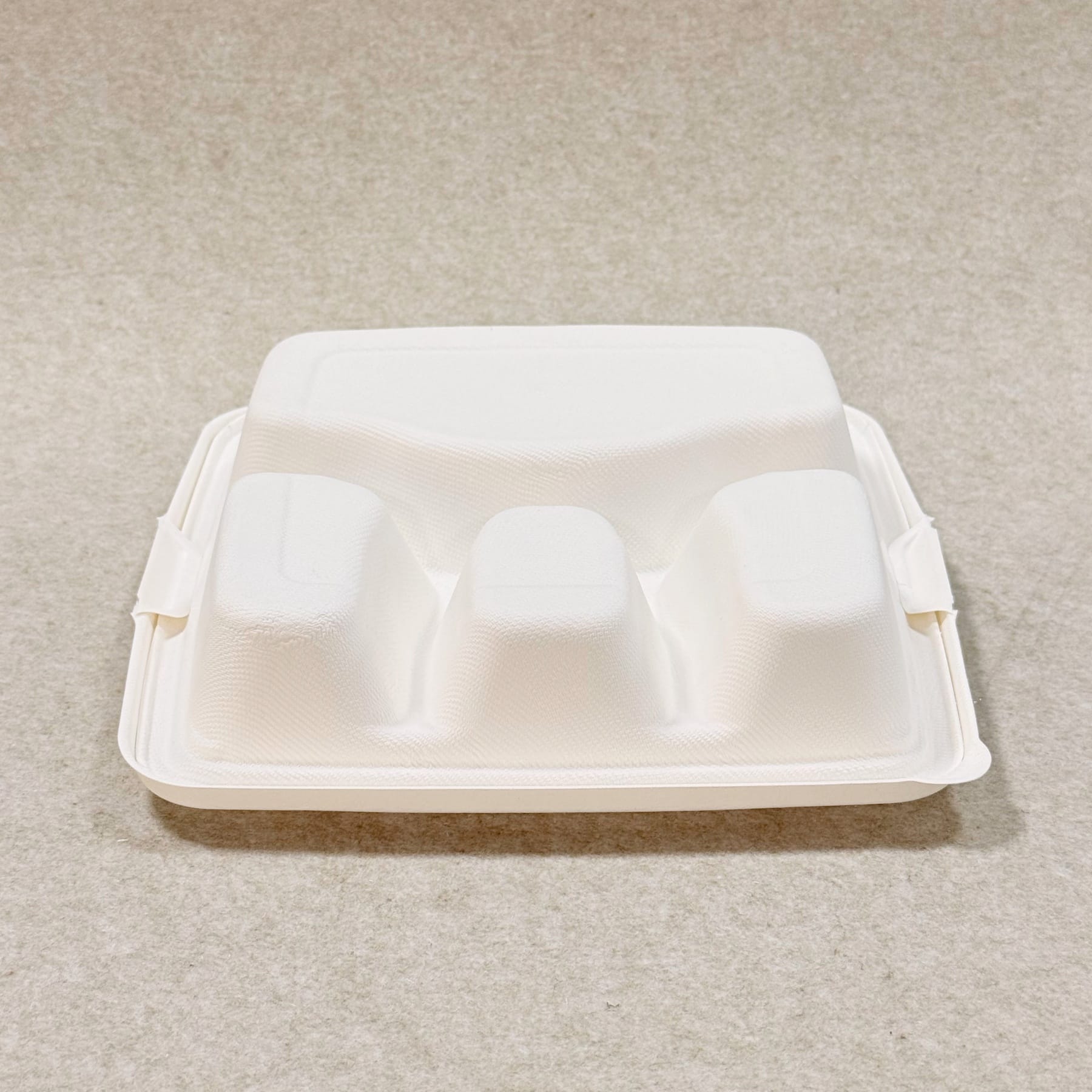 Bagasse-Lebensmittelbehälter mit 4 Fächern, Textur und Details 