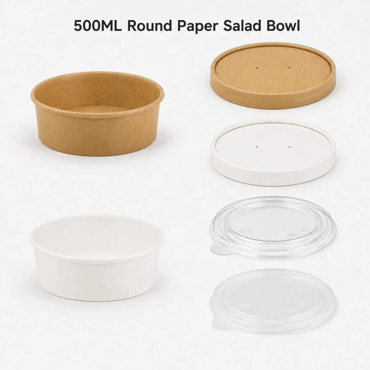 500ml kraft and white paper salad bowls with lids for salads rice bowls takeaway and catering