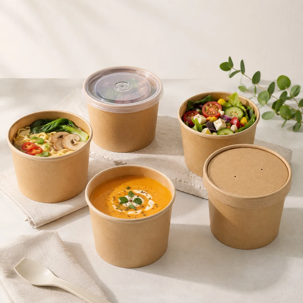 16oz kraft paper soup bowls with lids for takeaway soup and catering