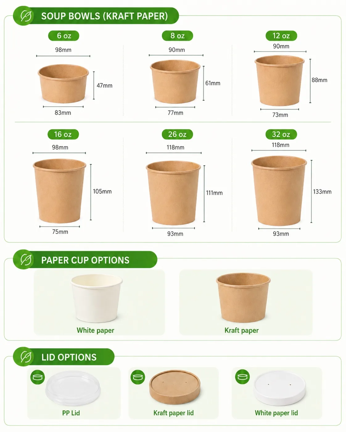 8oz paper soup cups with paper PP and PET lid options Bioleader