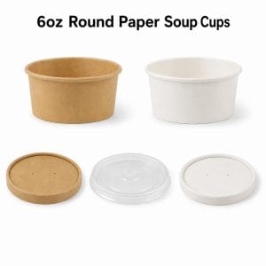 6 oz Suppenbecher und -behälter aus Papier mit Deckel (180 ml) | Kraftpapier und Weiß | Bioleader®