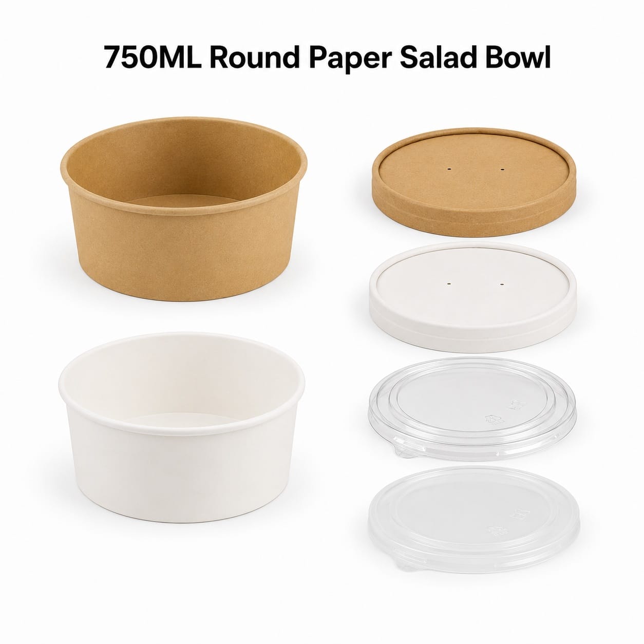750ml クラフト紙・白紙製 サラダボウル＆蓋付き容器 | Bioleader®