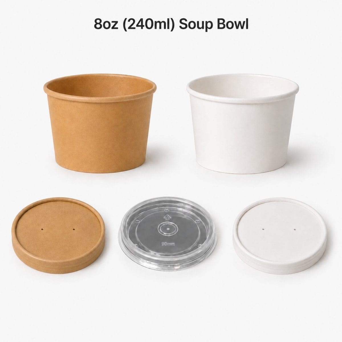 8oz Papiersuppenbecher mit Deckeln 240–250ml Kraft und weiß Bioleader