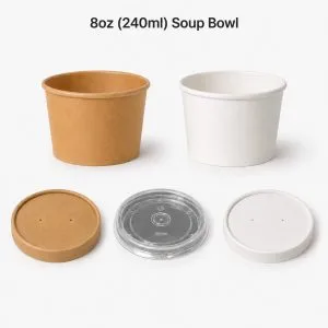 8 oz Papiersuppentassen und -behälter mit Deckel (240–250 ml) | Kraftpapier und Weiß | Bioleader®