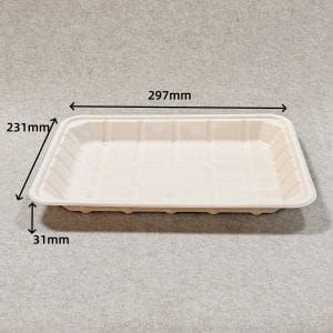 Plateau à viande en bagasse compostable 12 x 9 avec dimensions