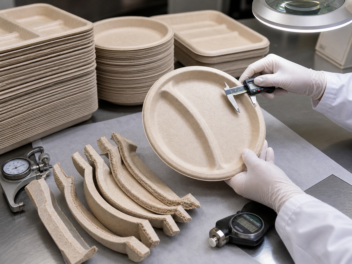Bagasse tableware molding density edge trimming and surface inspection