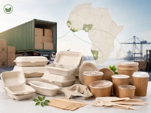 Notas de caso de importação de louça compostável em África com recipientes de bagaço, tigelas de papel, copos de papel e logística de exportação da Bioleader®