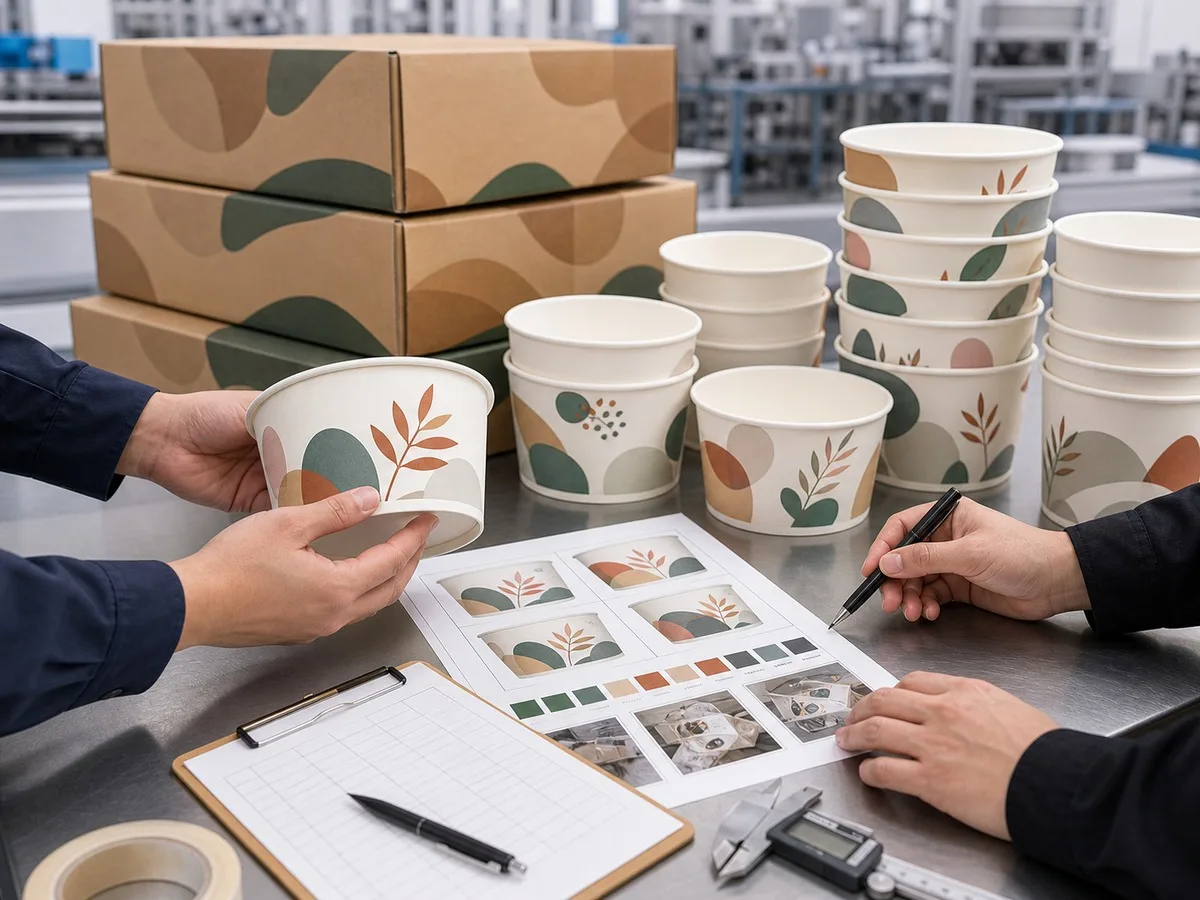 approbation d'échantillon en vrac pour bols en papier imprimés sur mesure avant commande
