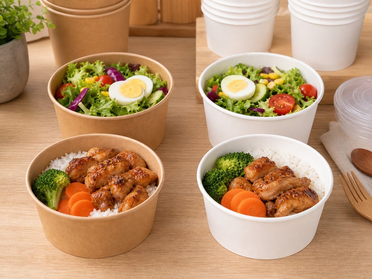 kraft vs white paper bowls food presentation comparison
