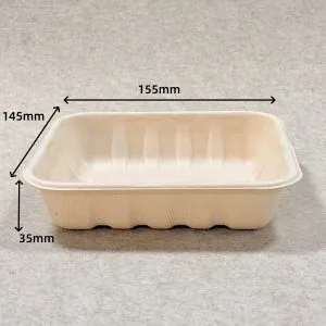 堆肥化可能きのこトレイ 6 x 6 サイズ寸法付き