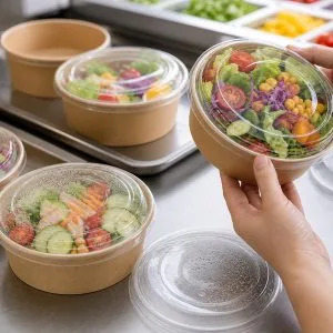 paper salad bowls with PET lid visibility for delivery packaging