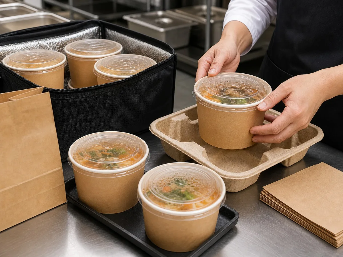 ciotole di carta per zuppa con coperchio test di consegna a caldo
