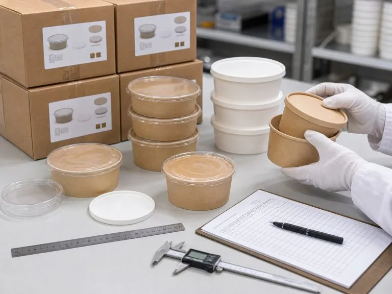 Teste de amostras de taças de papel para alimentos antes de uma encomenda em grande quantidade