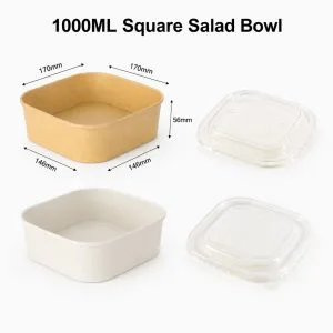 750-1000ml bols à salade carrés en papier kraft et blanc avec couvercles pour salades, bols de riz, plats à emporter et traiteur