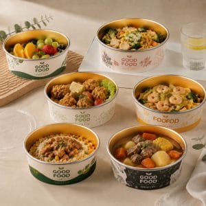 aluminum foil lined paper bowls used for takeaway meals salads rice bowls noodles and catering