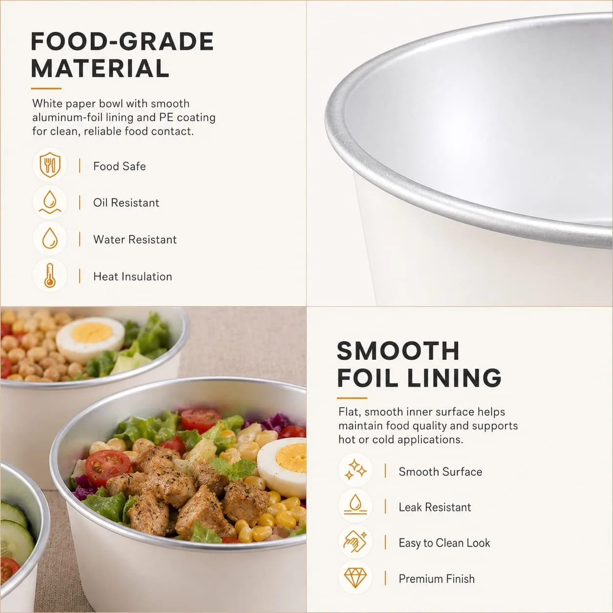 Aufbau der Papier-Aluminiumfolien-Salatschale und Deckelabstimmung Bioleader Aufbau der Papier-Aluminiumfolien-Salatschale mit auslaufsicherem Deckel für Take-away-Mahlzeiten
