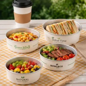 Aluminiumfolien-ausgekleidete Papiersalatschalen mit Deckeln | Auslaufsichere Lebensmittelbehälter für Take-away-Mahlzeiten
