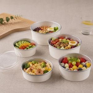 Aluminum foil lined paper salad bowls with lids 500-1300ml leakproof food containers for takeaway meals