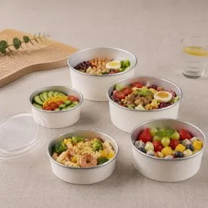 Mit Aluminiumfolie ausgekleidete Papiersalatschalen mit Deckeln, 500–1300ml auslaufsichere Lebensmittelbehälter für Takeaway-Mahlzeiten