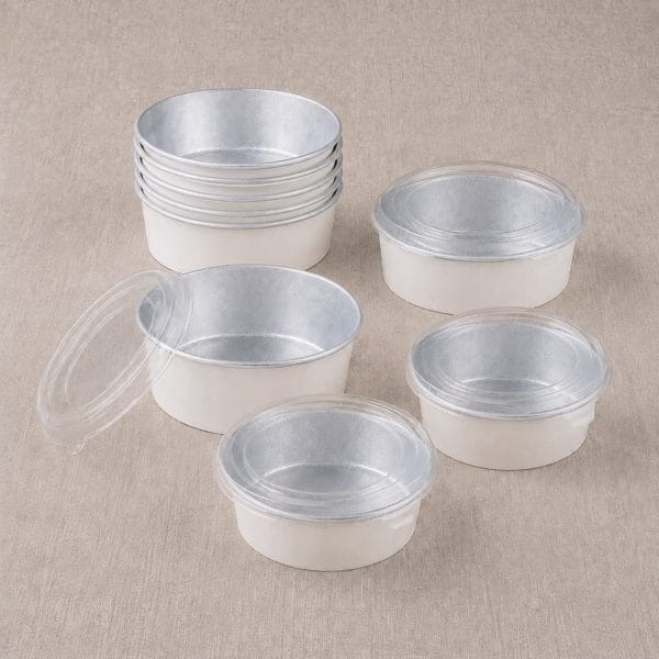 Mit Aluminiumfolie ausgekleidete Papiersalatschalen mit Deckeln, 500–1300ml auslaufsichere Lebensmittelbehälter für Takeaway-Mahlzeiten