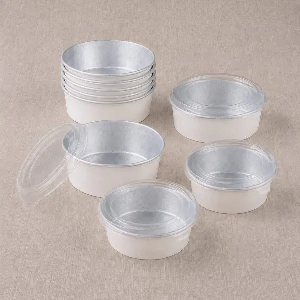 أوعية سلطة ورقية مبطنة برقائق الألومنيوم مع أغطية 500-1300ml عبوات طعام مانعة للتسرب للوجبات الجاهزة