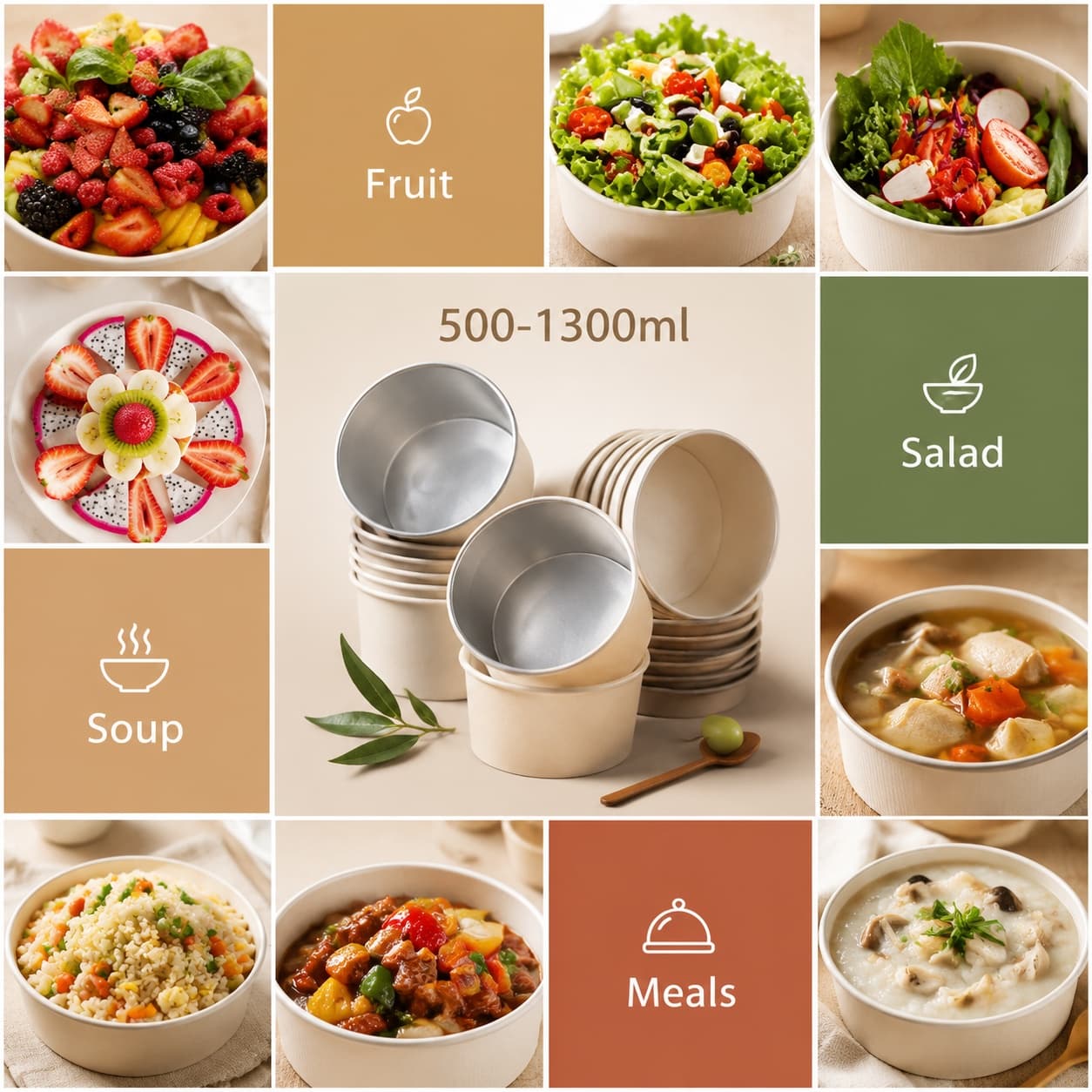 Foil Lined Paper Bowl with Lid for Takeaway Meals Bioleader Foil lined paper bowl with lid for takeaway meals salads rice bowls and noodles