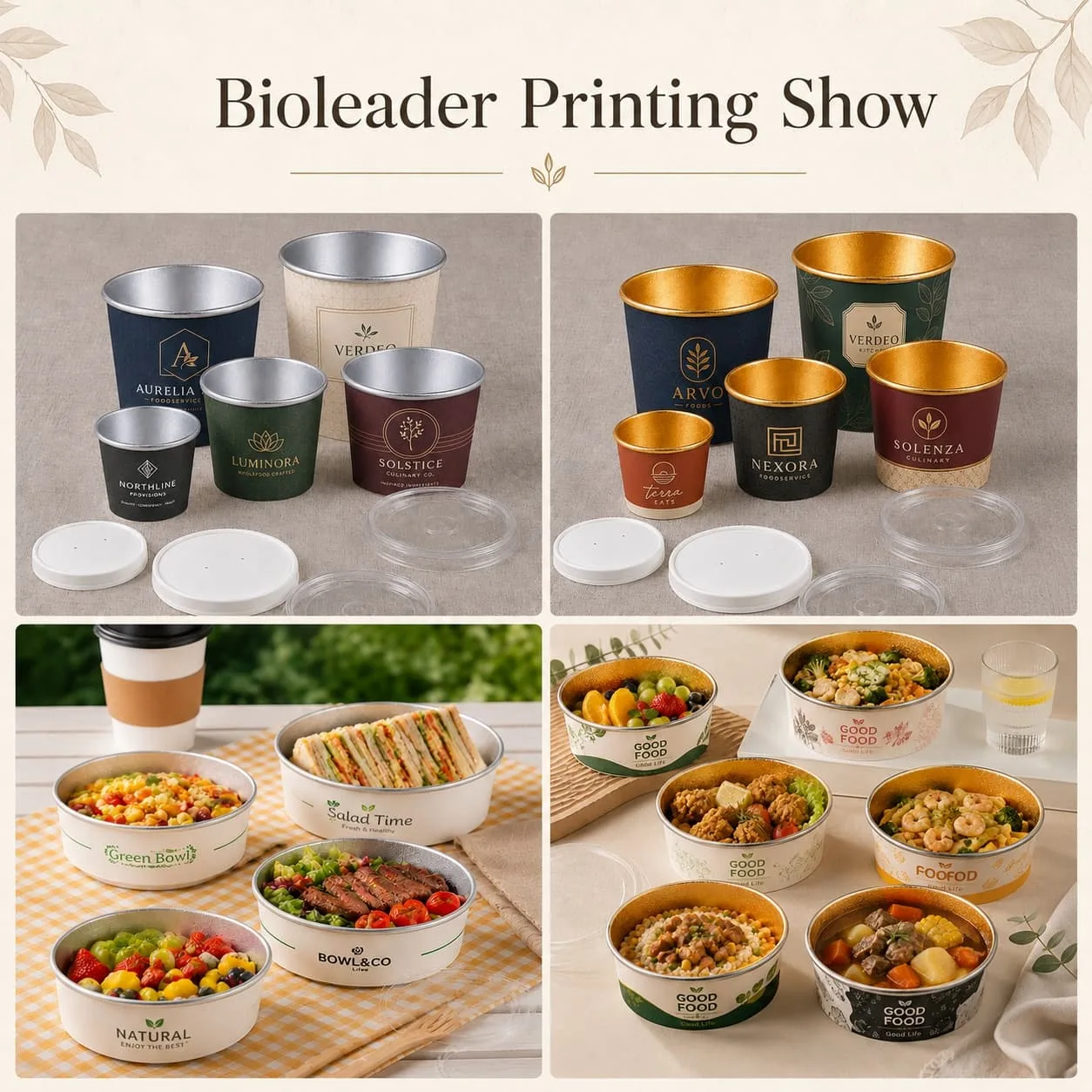 Custom printed aluminum foil lined paper soup bowls with lids for takeaway branding