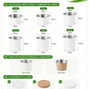 8-32oz Aluminum Foil Lined Paper Soup Bowls Size | Bioleader®