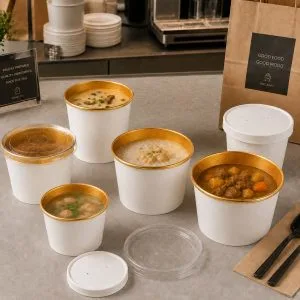 insulated hot food containers with aluminum foil lined paper soup bowls for restaurant takeaway and delivery