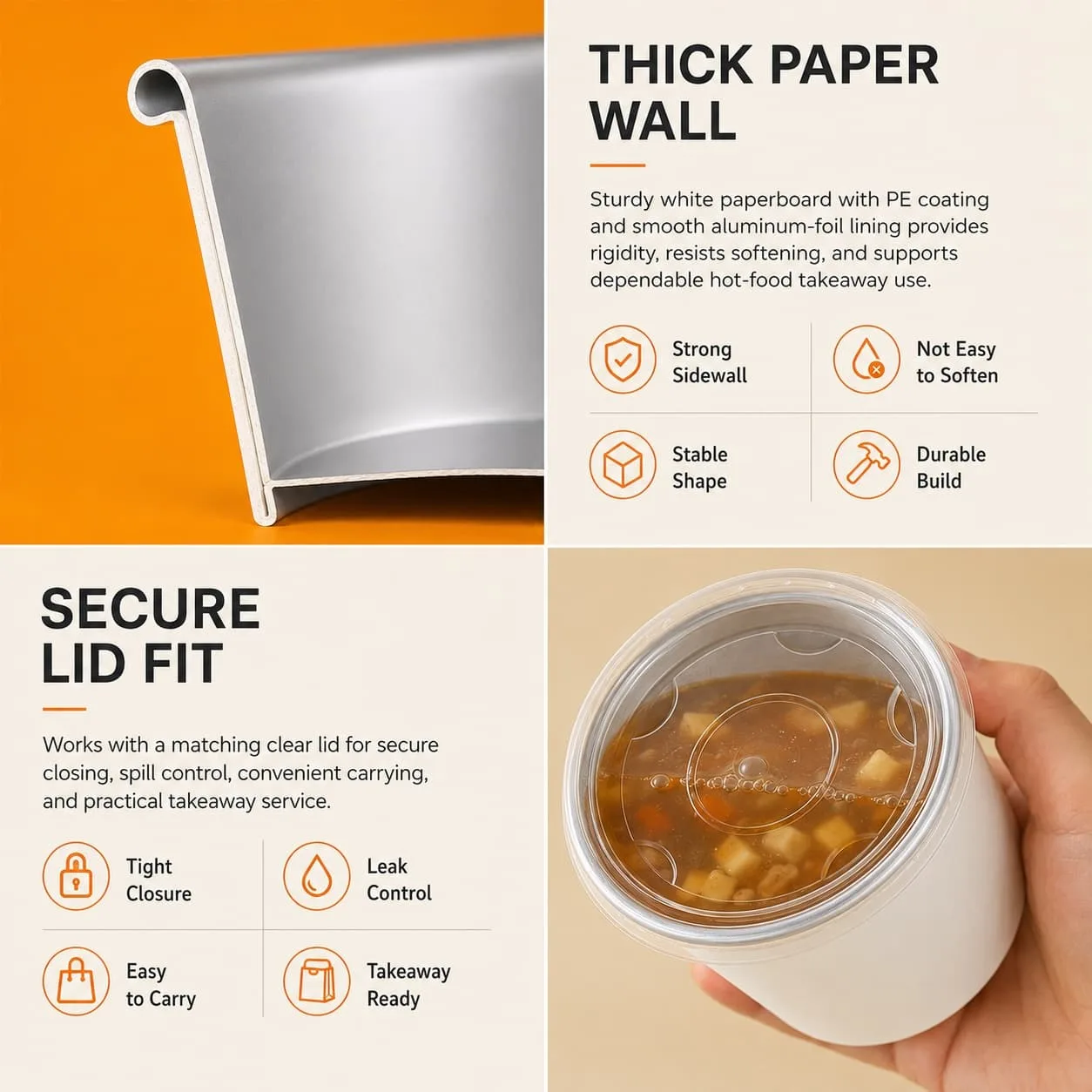 Bioleader aluminum foil lined soup bowl for hot food insulation and takeaway
