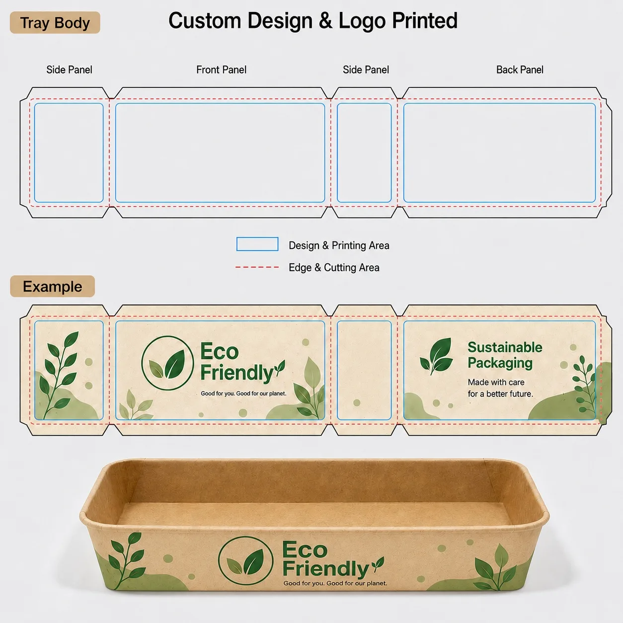 Bandeja de sushi de papel kraft impresa personalizada para marca Bioleader bandeja de sushi de papel kraft impresa personalizada para envases de comida para llevar y marca