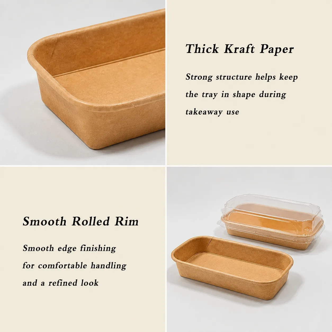 característica de bandeja de sushi de papel kraft con tapa de plástico transparente para envases de comida para llevar
