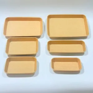 bandeja de sushi de papel kraft con tapa abovedada transparente PET para sushi para llevar y exhibición minorista de alimentos