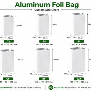 Sacs en papier doublés de feuille d'aluminium sur mesure avec différentes tailles et options d'impression