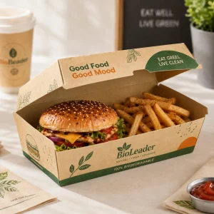 Boîte à burger en papier blanc pour burgers, frites et emballage de livraison de nourriture