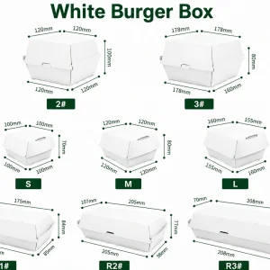 Boîtes à burger en papier blanc personnalisées en plusieurs styles et tailles